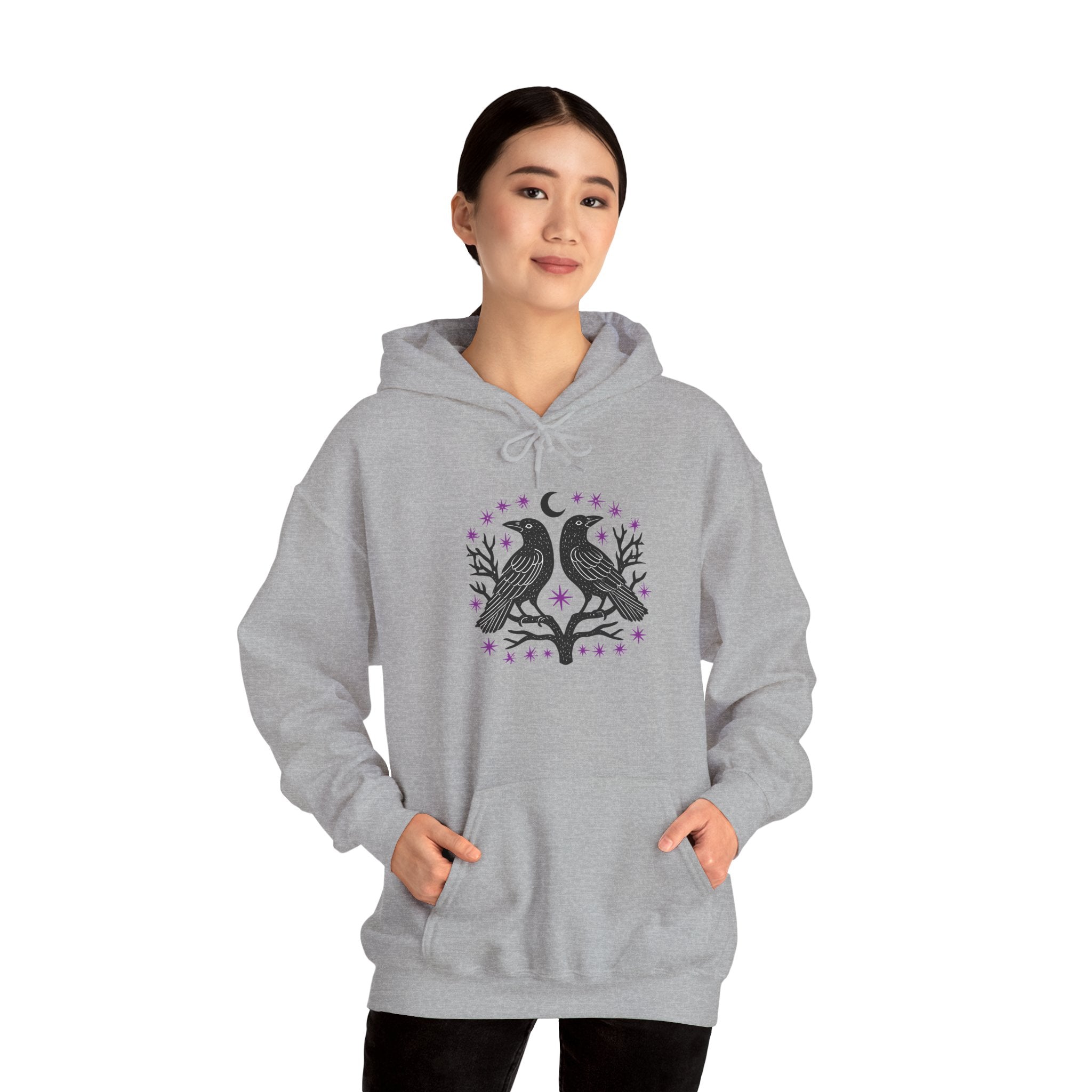 Raven Moon Hoodie — Mystical Twin Ravens Graphic Sweatshirt