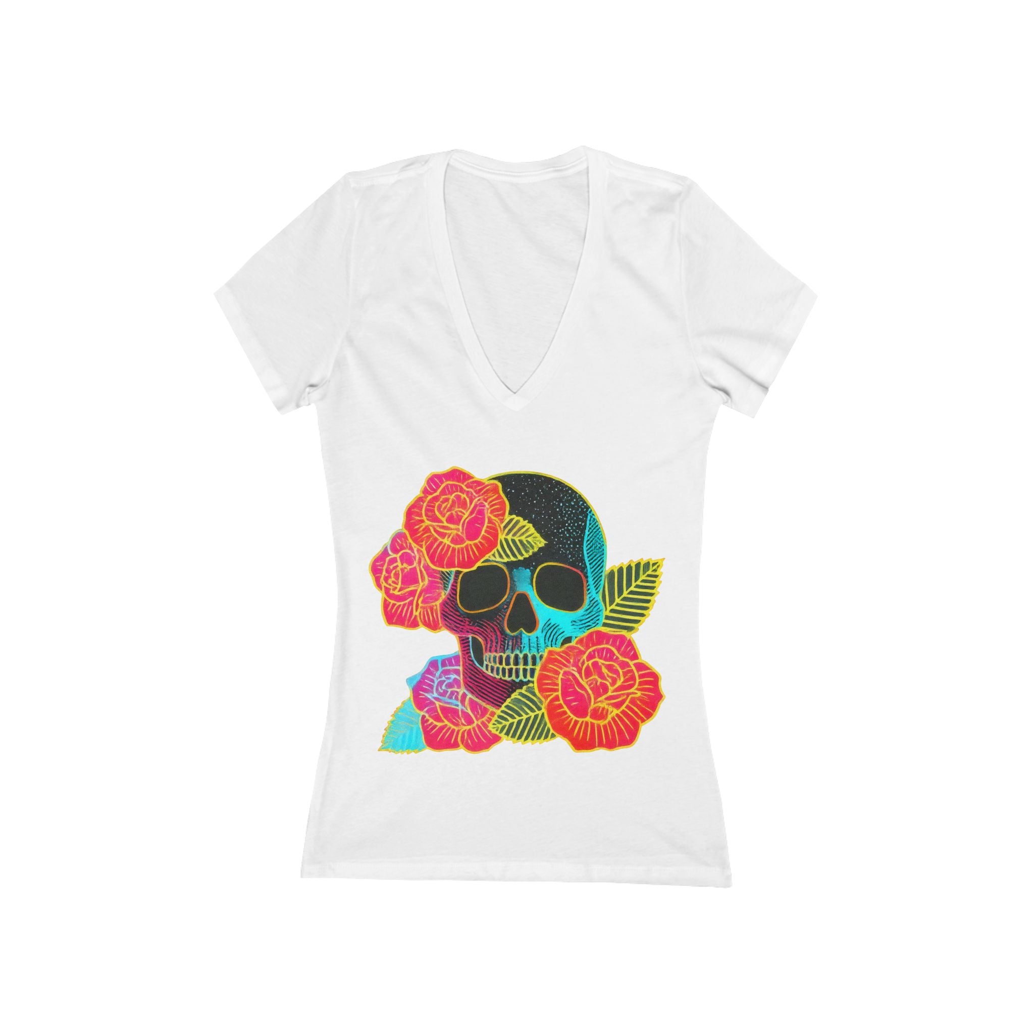 Floral Skull Tee | V‑Neck Short Sleeve