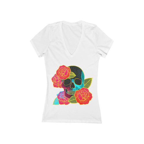 Floral Skull Tee | V‑Neck Short Sleeve