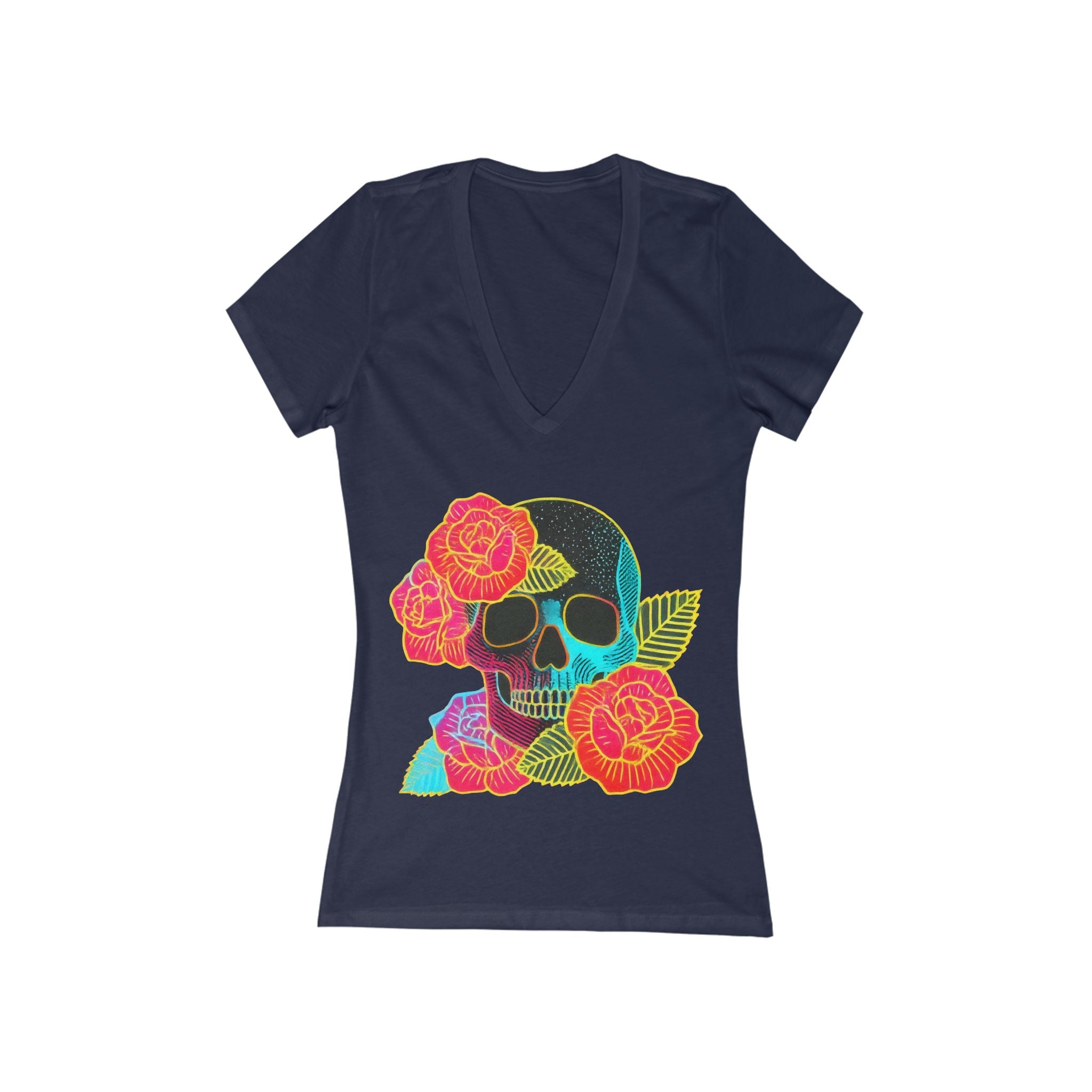 Floral Skull Tee | V‑Neck Short Sleeve