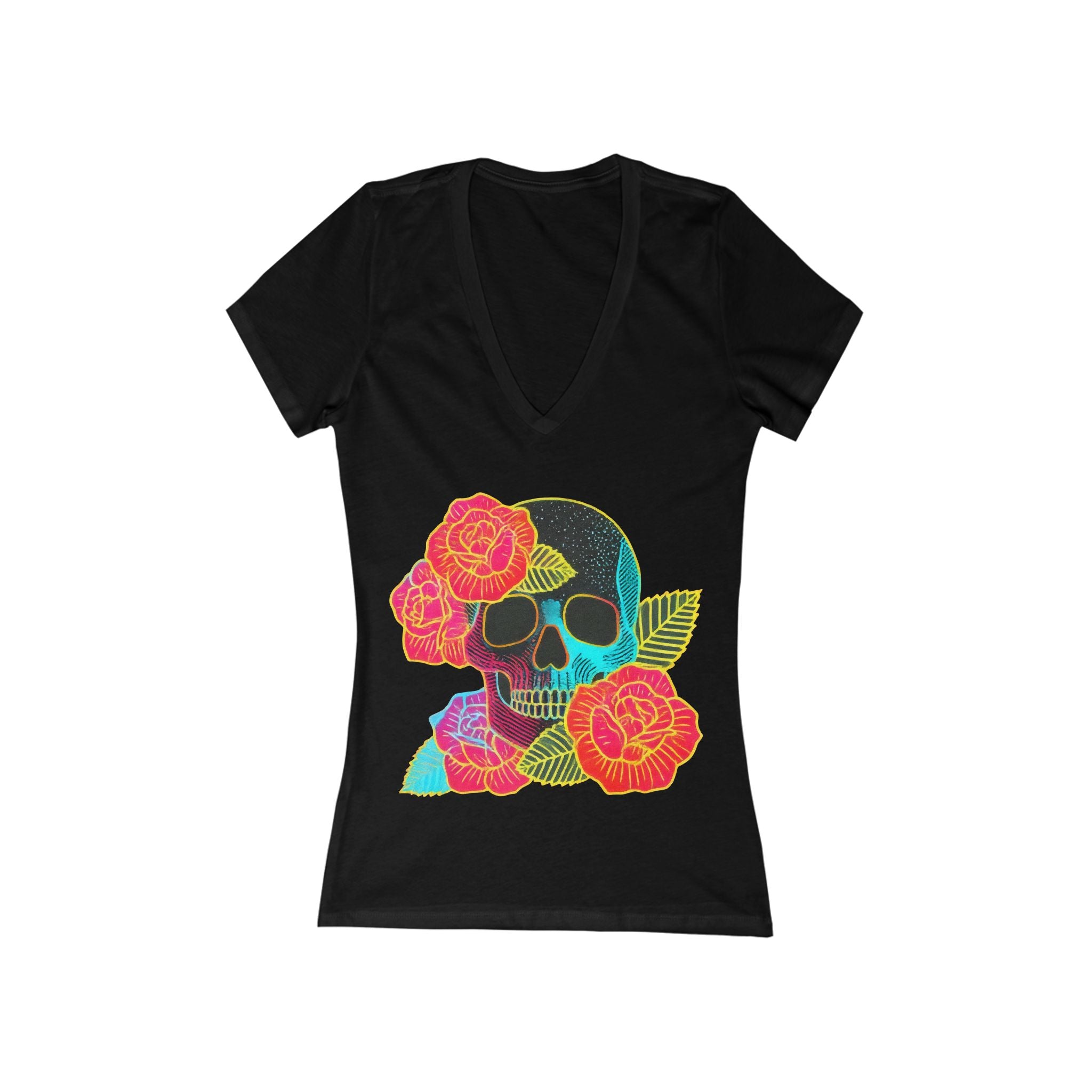 Floral Skull Tee | V‑Neck Short Sleeve