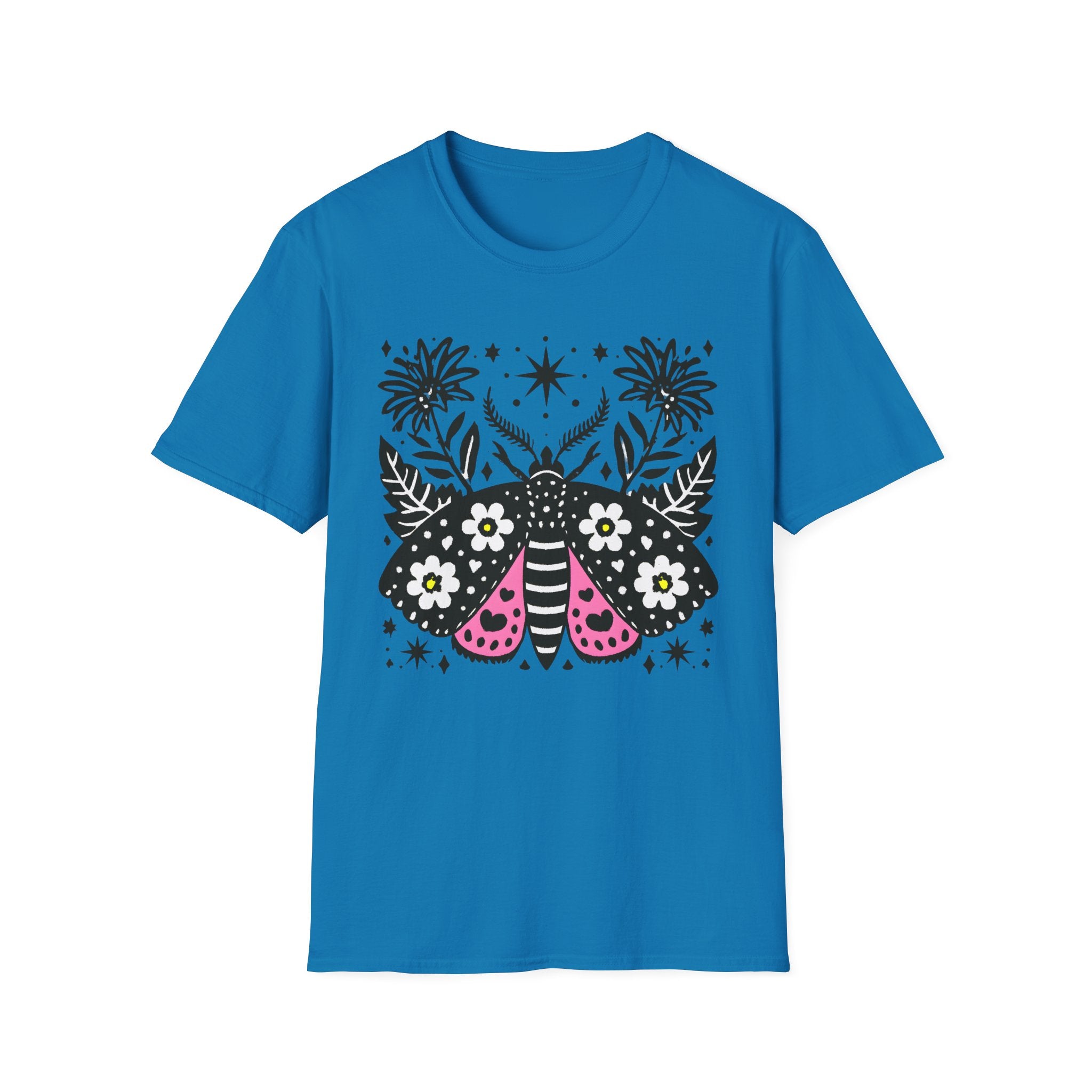 Floral Moth Shirt | Botanical Moth T-Shirt, Night Sky Floral Graphic