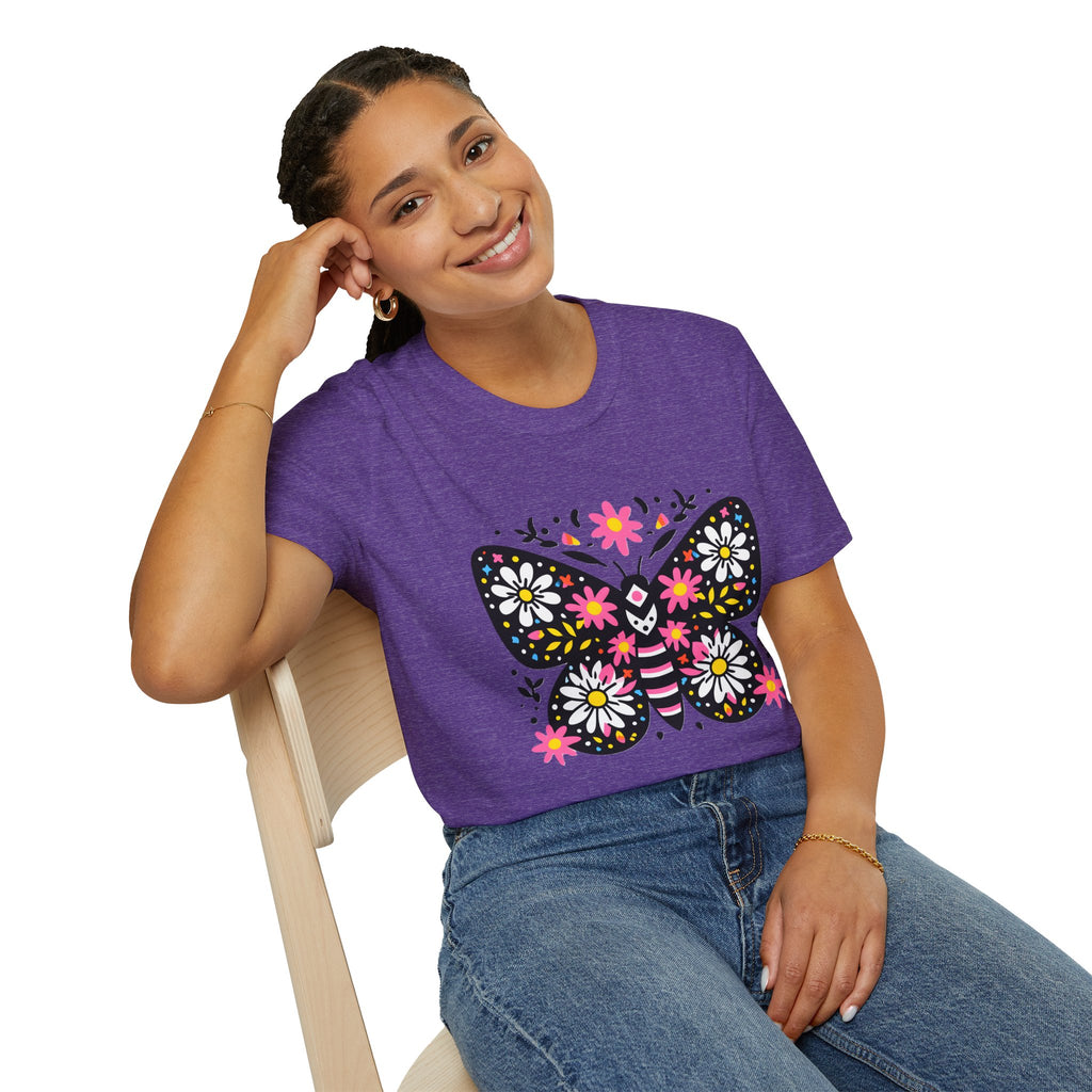 Floral Folk Art Butterfly T-Shirt | Daisy & Pink Flower Design