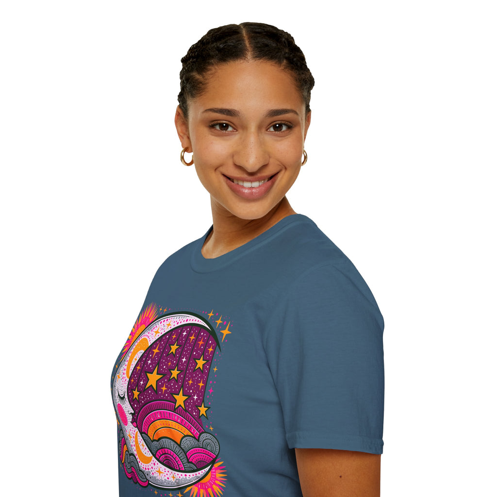 Celestial Sun Moon Rainbow T-Shirt | Retro Stars Boho Tee