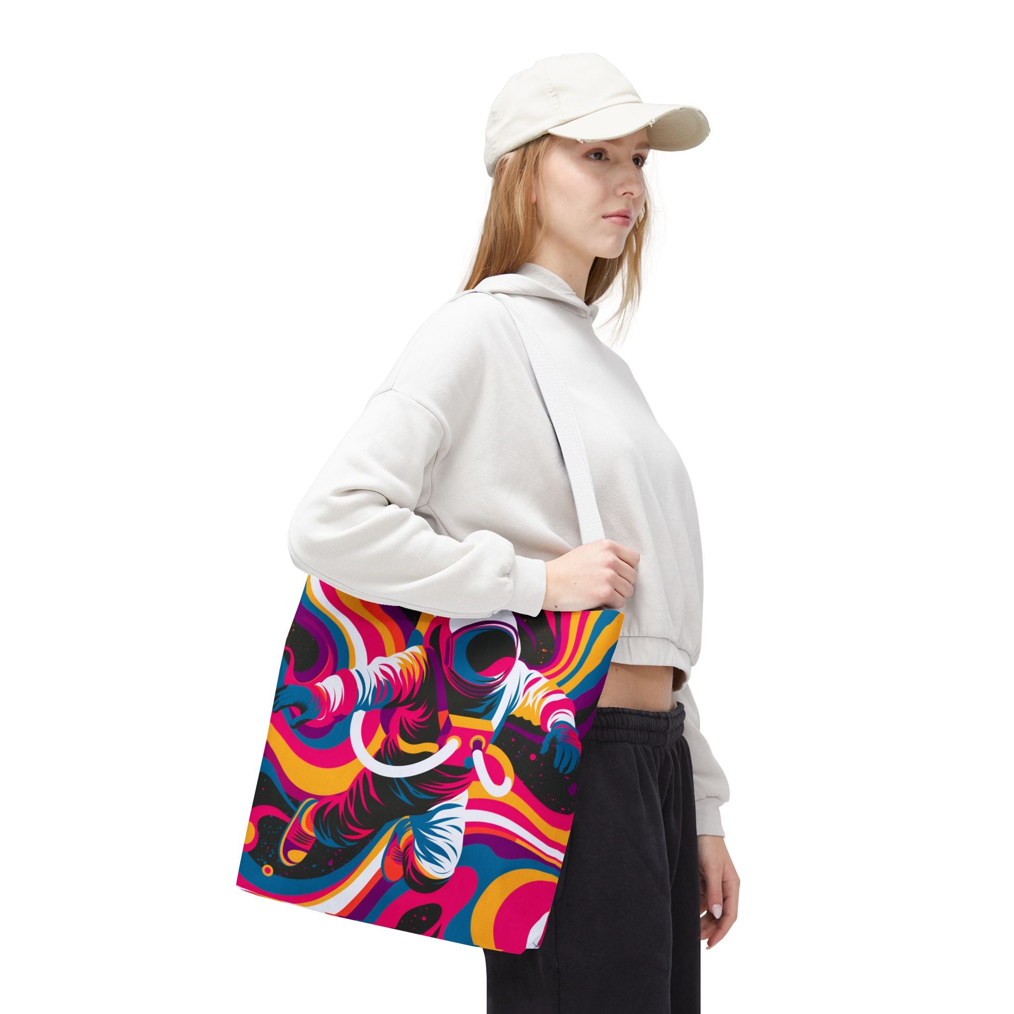 Psychedelic Astronaut Tote Bag | Colorful Space Waves