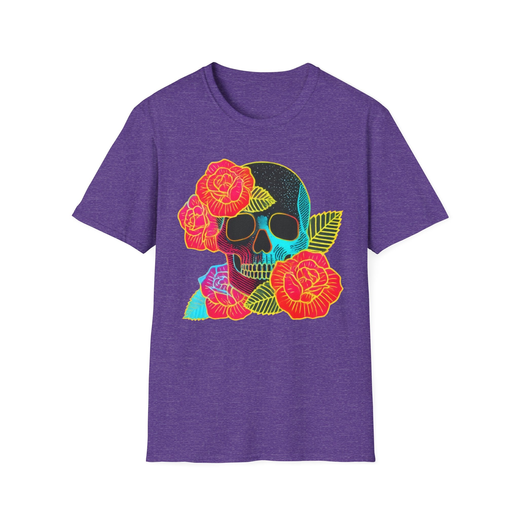 Neon Skull with Roses T-Shirt | Floral Skull Tee