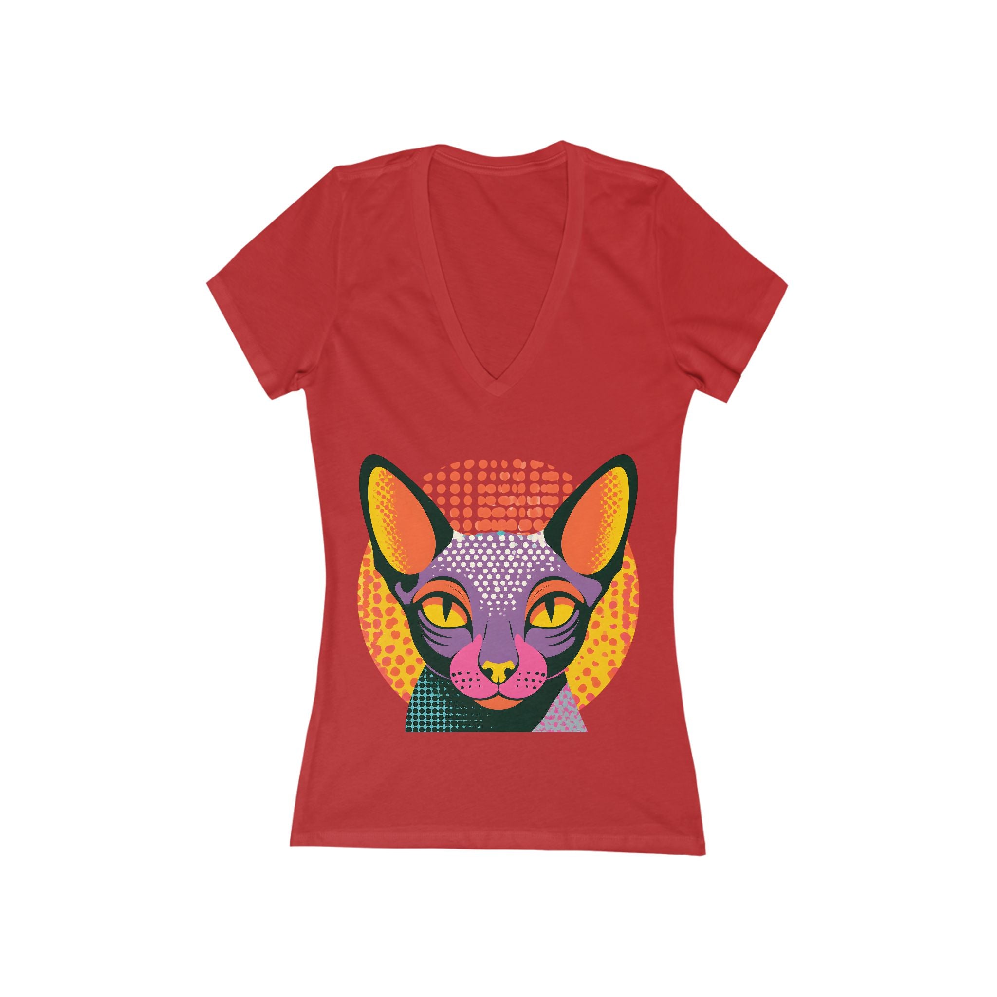 Colorful Pop Art Sphynx Cat V-Neck Tee | Women's