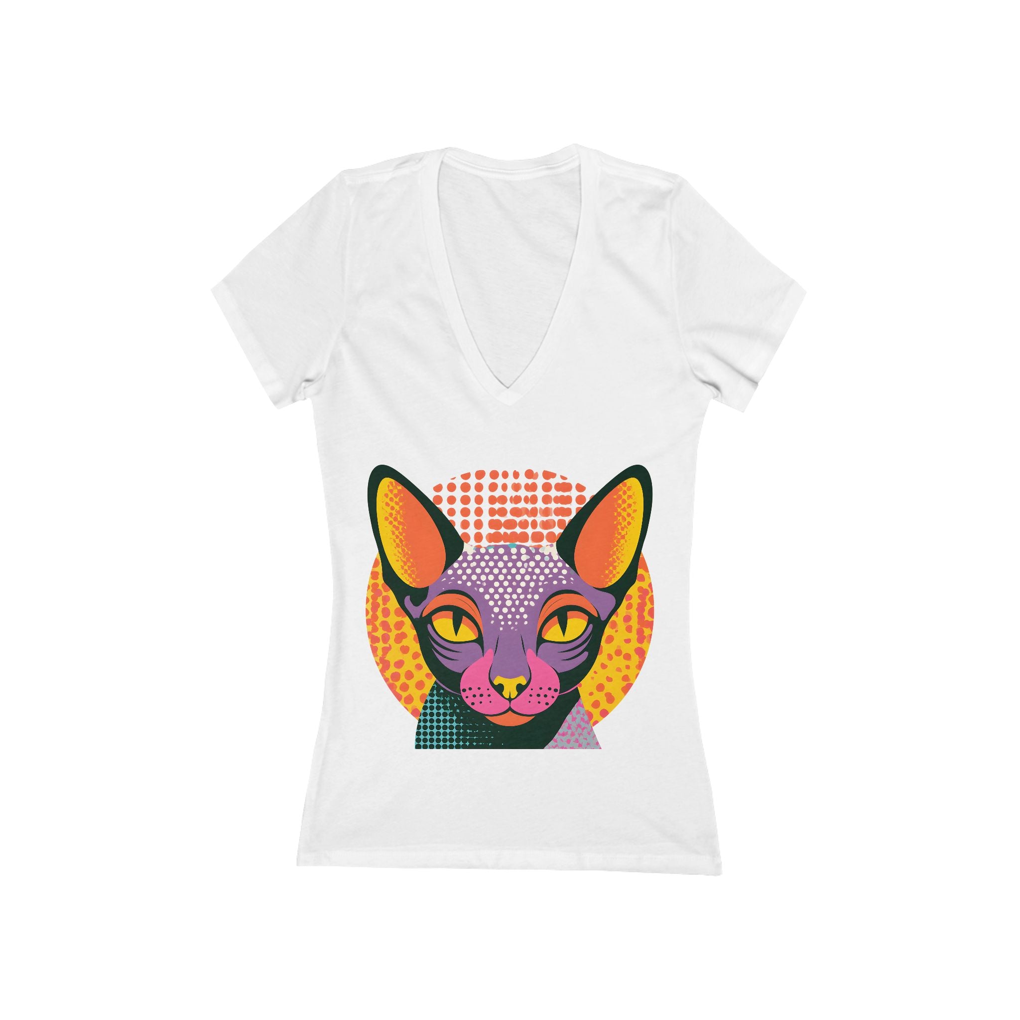 Colorful Pop Art Sphynx Cat V-Neck Tee | Women's