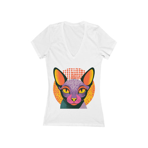 Colorful Pop Art Sphynx Cat V-Neck Tee | Women's