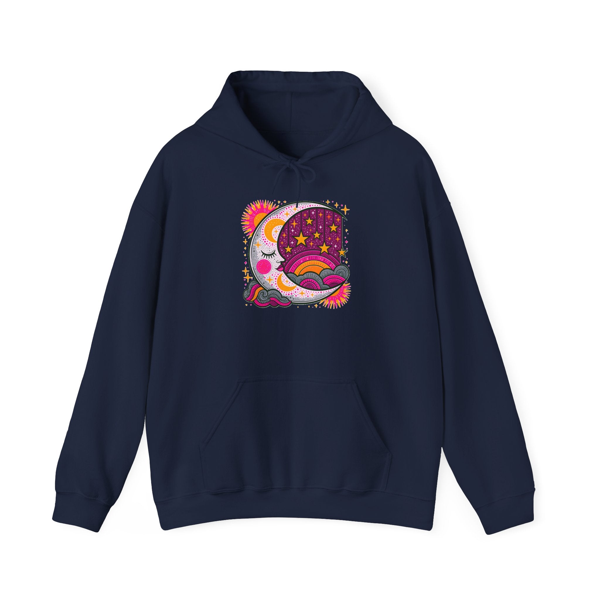 Celestial Dream Moon Hoodie – Vintage Psychedelic Stars & Clouds Sweatshirt