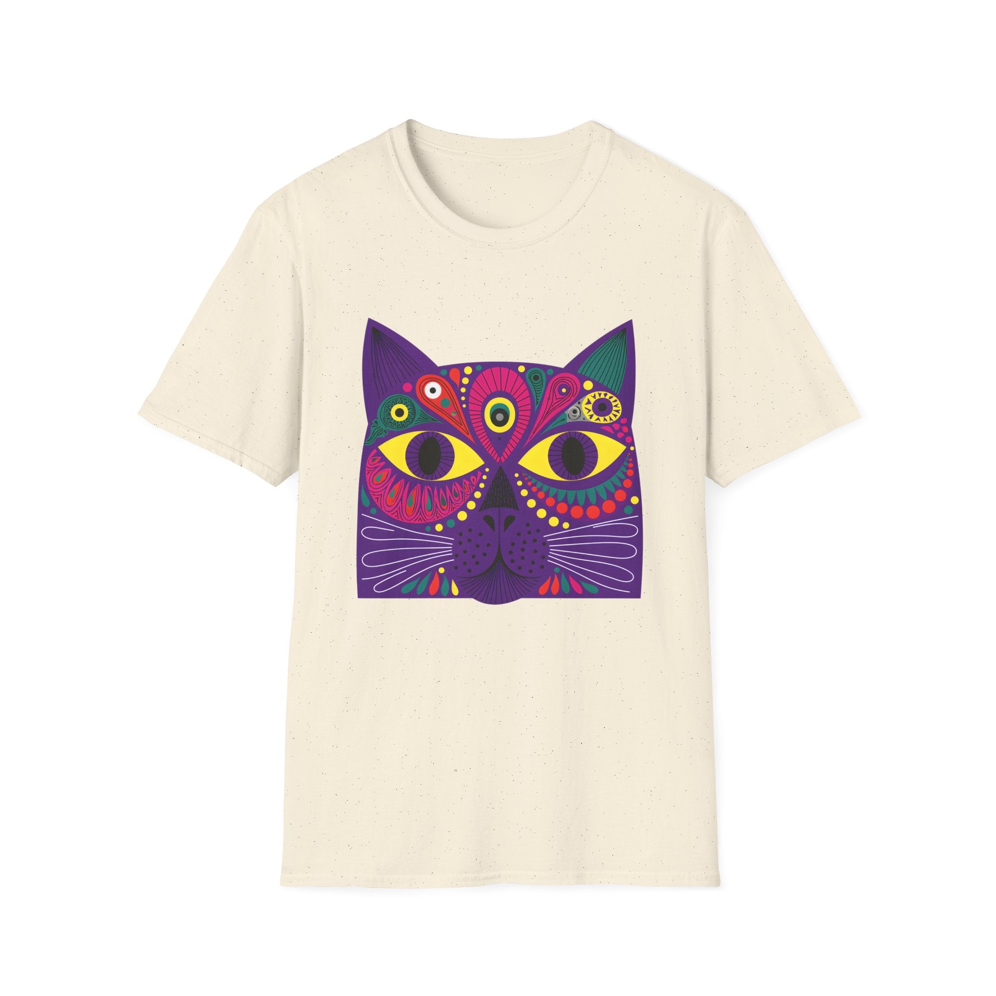 Psychedelic Colorful Cat Face T-Shirt | Vibrant Boho Cat Tee