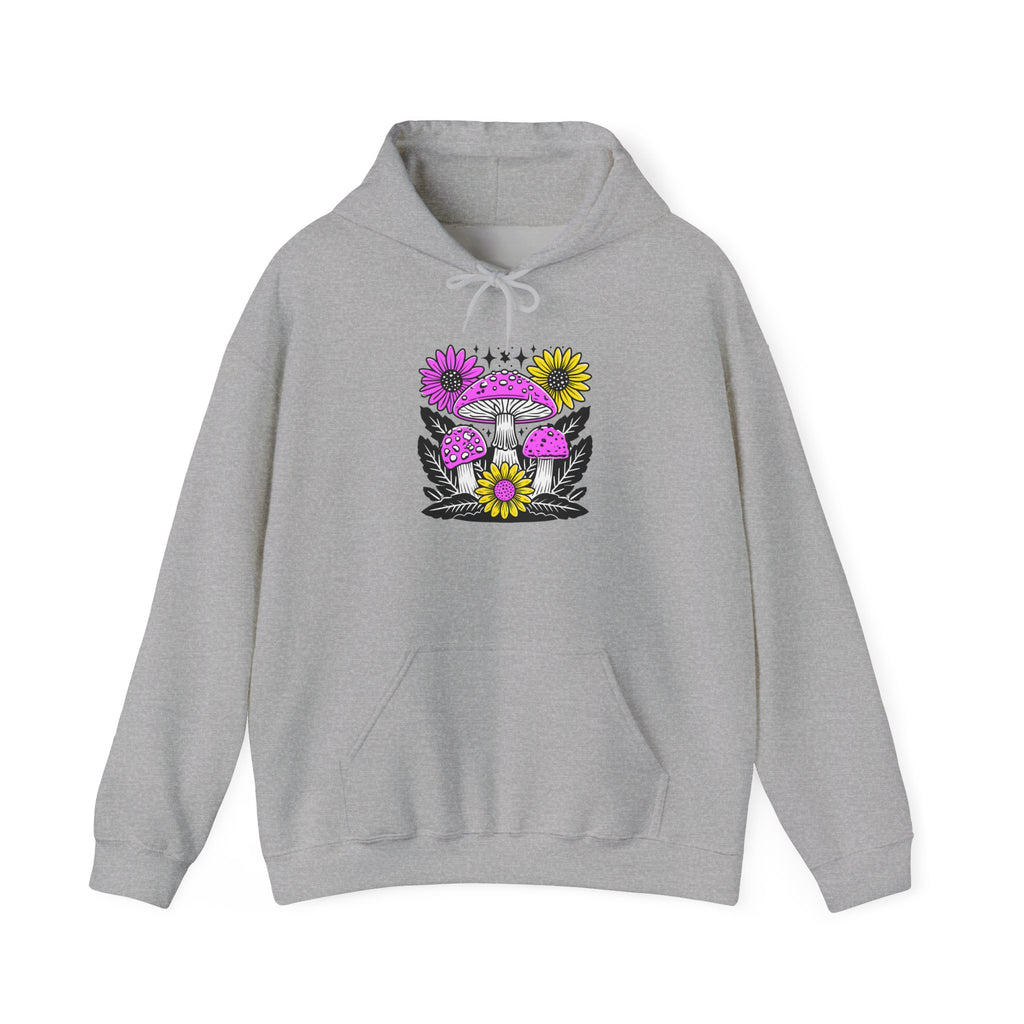 Psychedelic Mushroom Hoodie — Pink & Yellow Floral Shroom Design