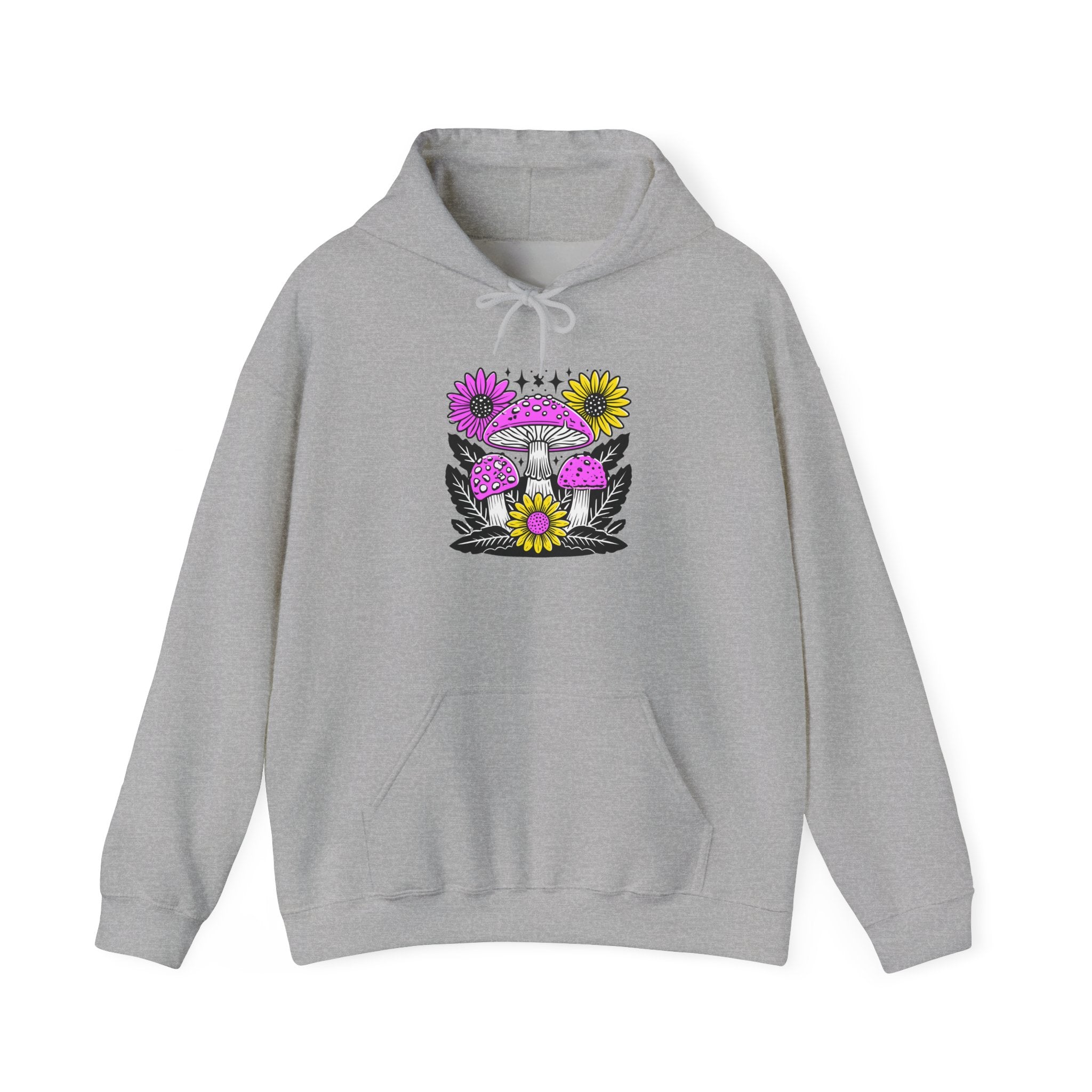 Psychedelic Mushroom Hoodie — Pink & Yellow Floral Shroom Design