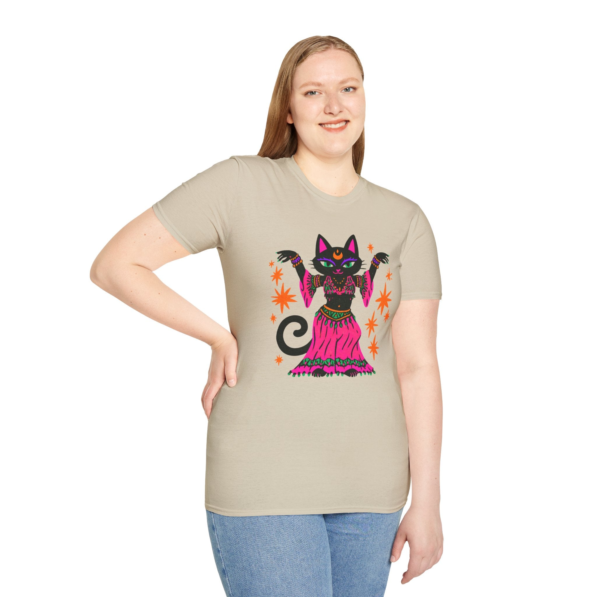 Gypsy Black Cat Mystic Belly Dance T-Shirt | Magical Cat Illustration