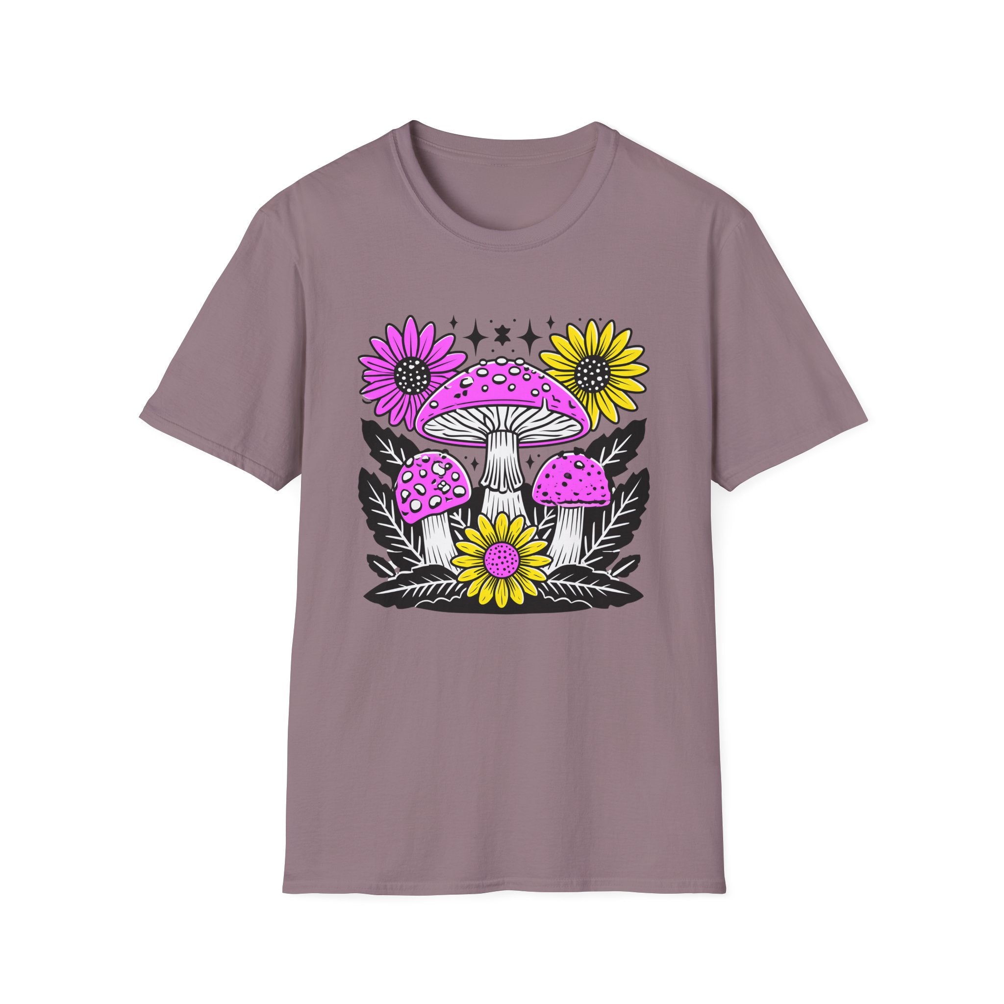 Pink Psychedelic Mushroom T-Shirt | Sunflower Graphic, Retro Mushroom Art