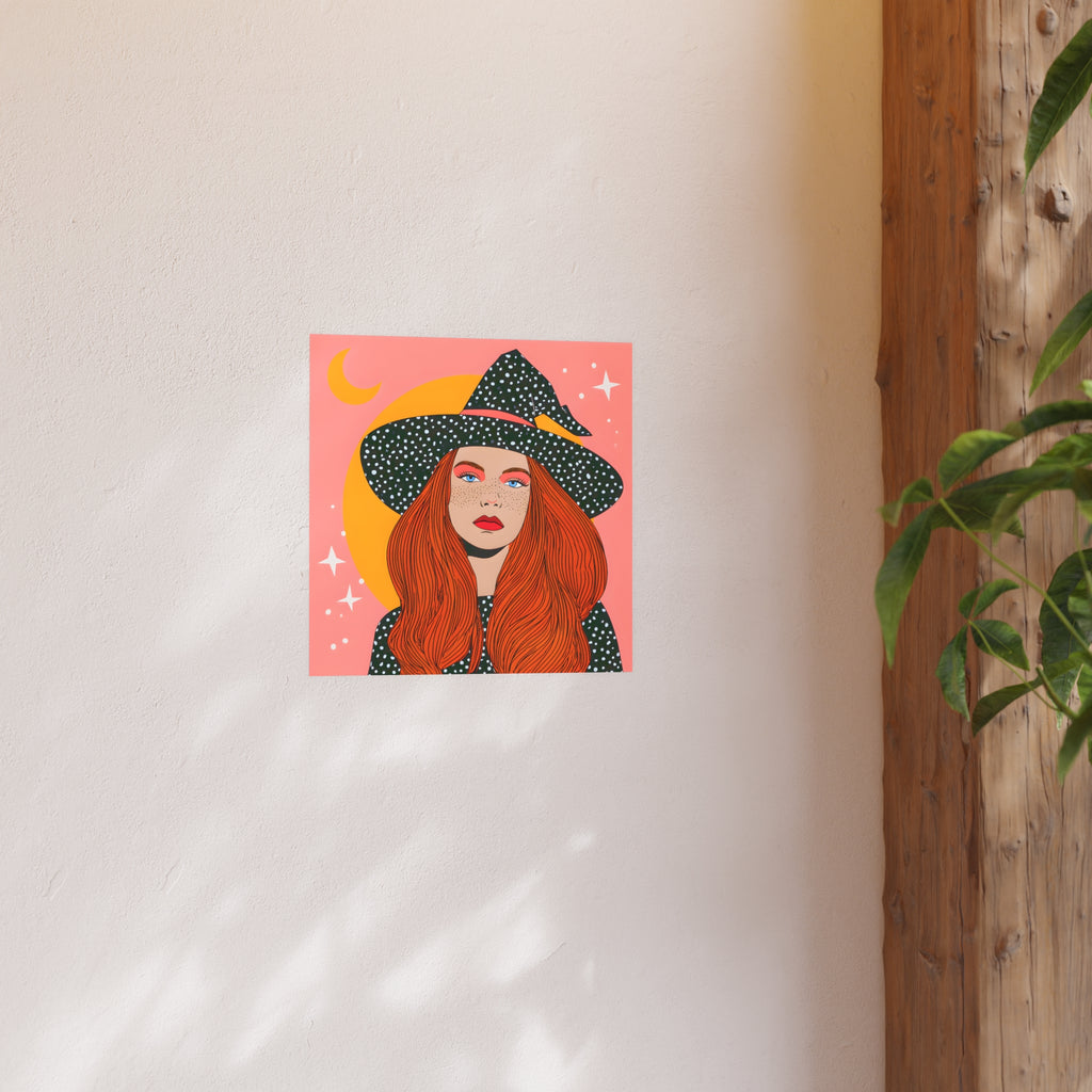 Redhead Witch Illustration Posters | Moon, Stars, Boho Wall Art
