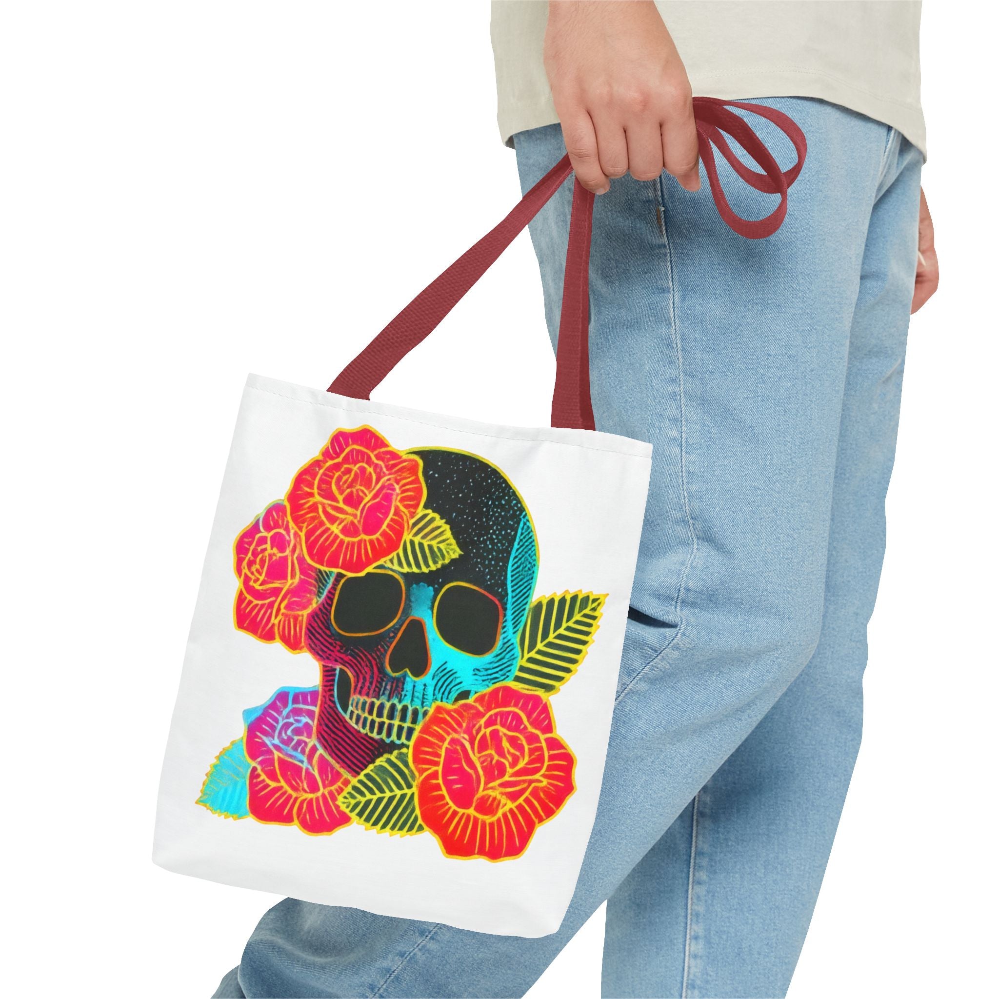 Neon Floral Skull tote bag | Day of the Dead skull tote