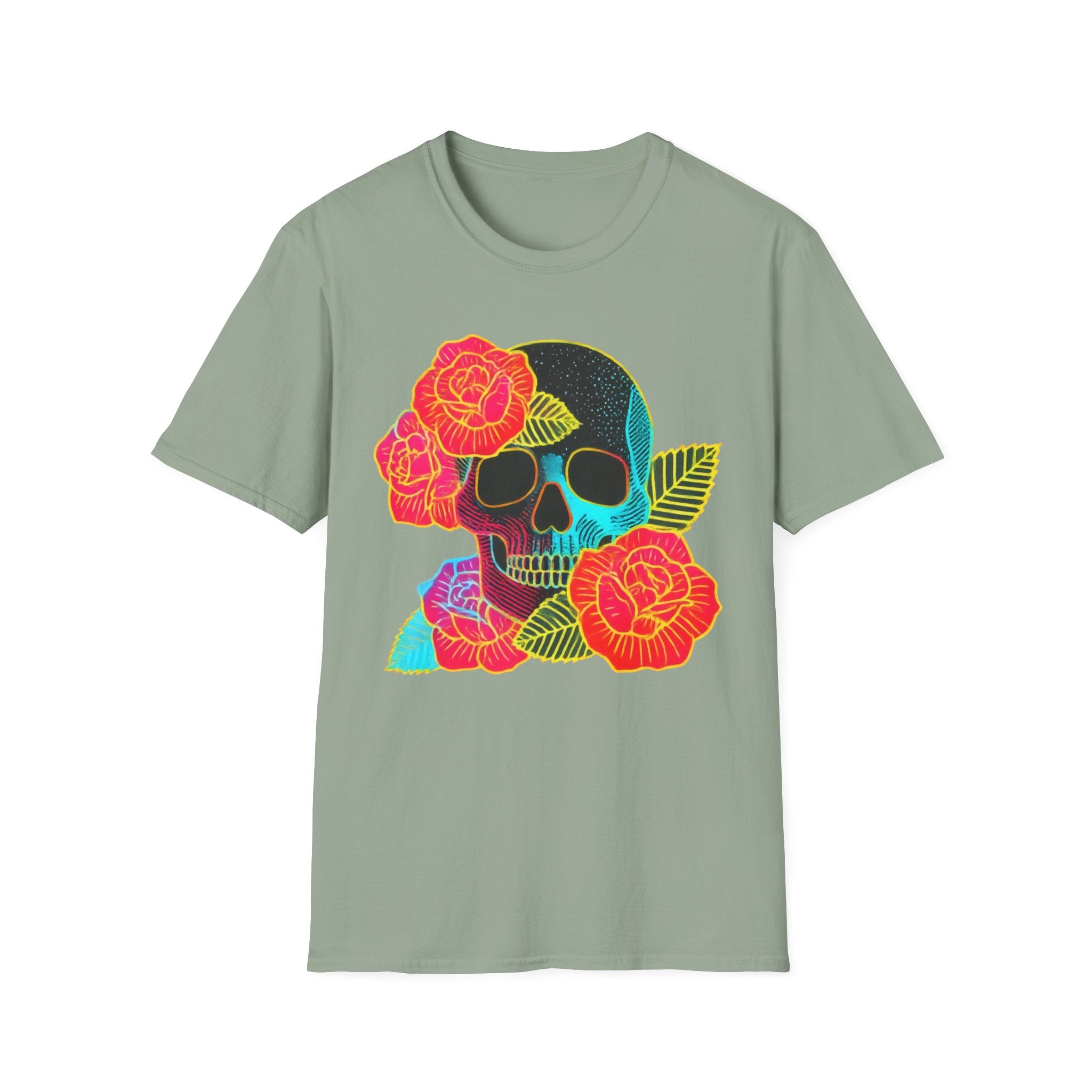 Neon Skull with Roses T-Shirt | Floral Skull Tee