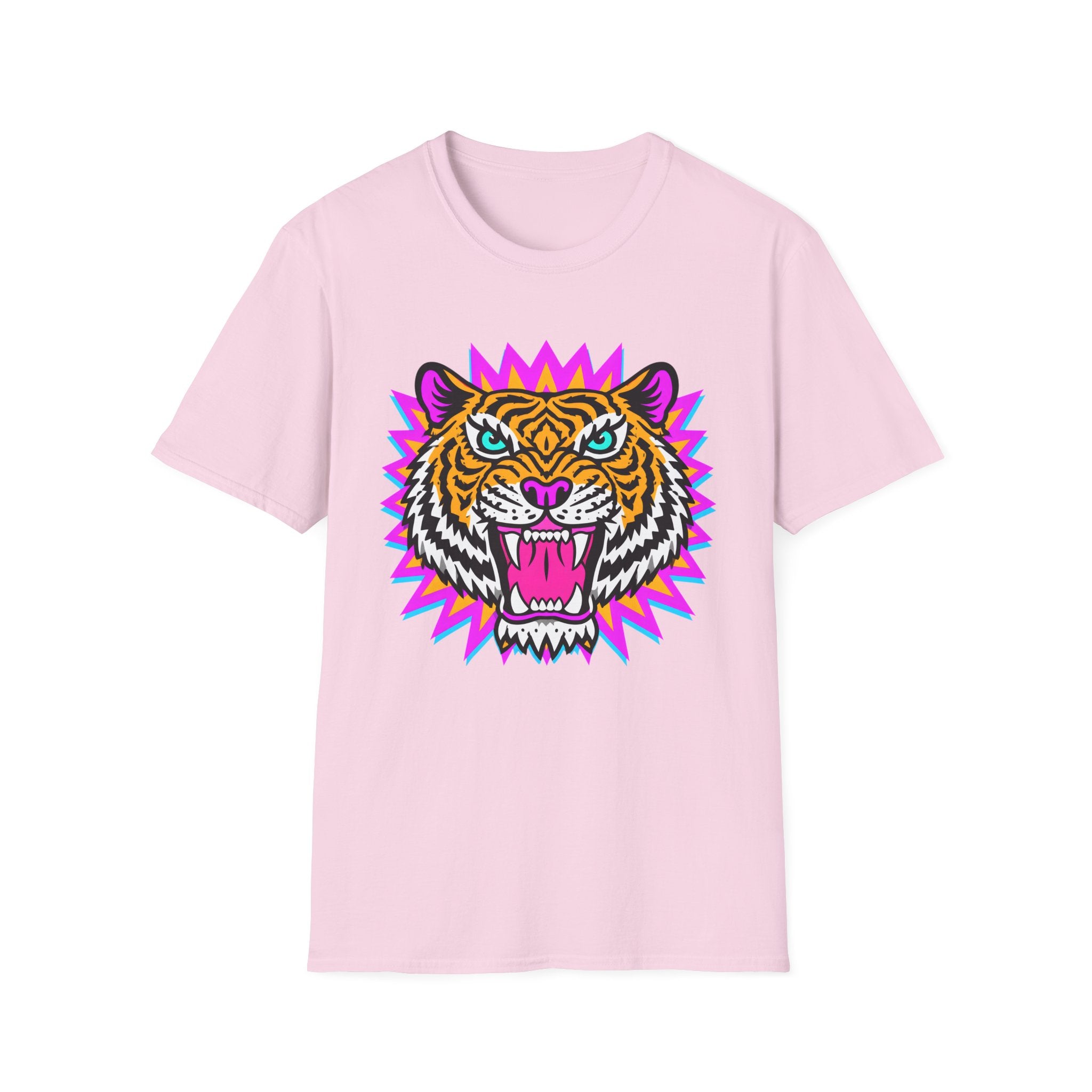 Neon Pop Tiger Head T-Shirt | Retro Tribal Cat Tee