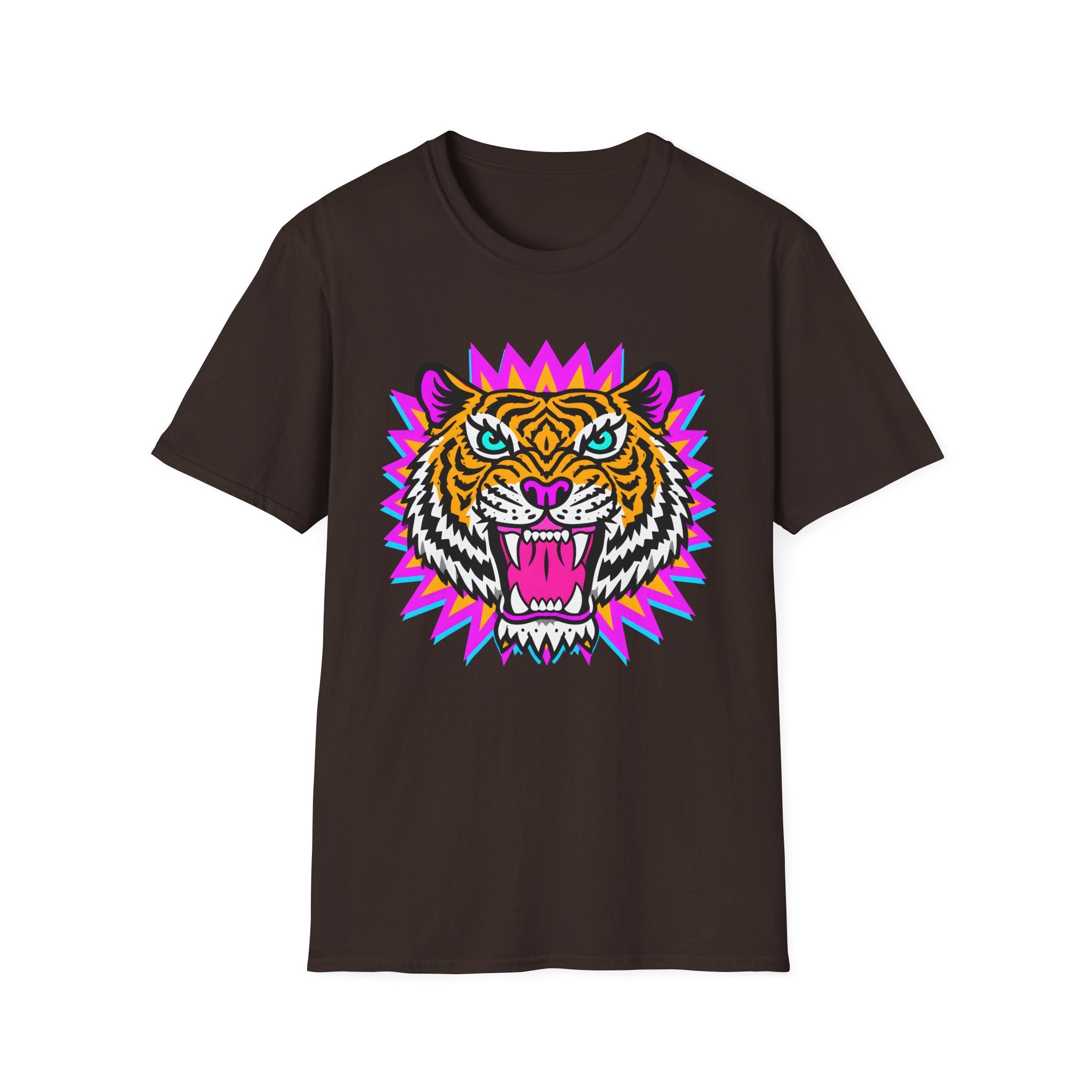 Neon Pop Tiger Head T-Shirt | Retro Tribal Cat Tee