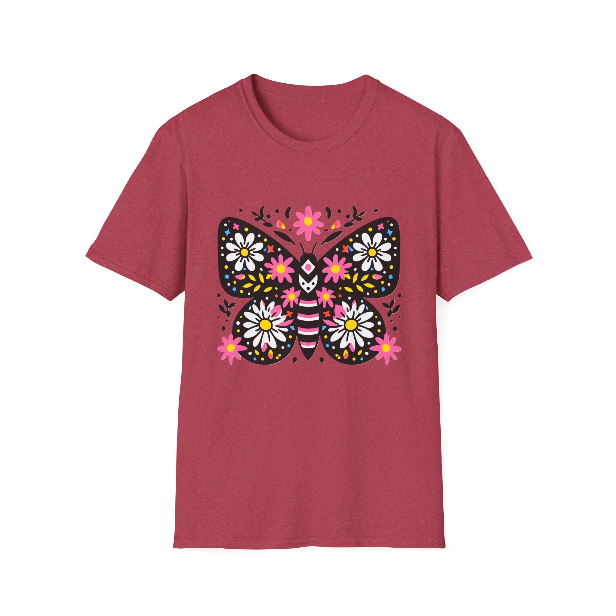 Floral Folk Art Butterfly T-Shirt | Daisy & Pink Flower Design