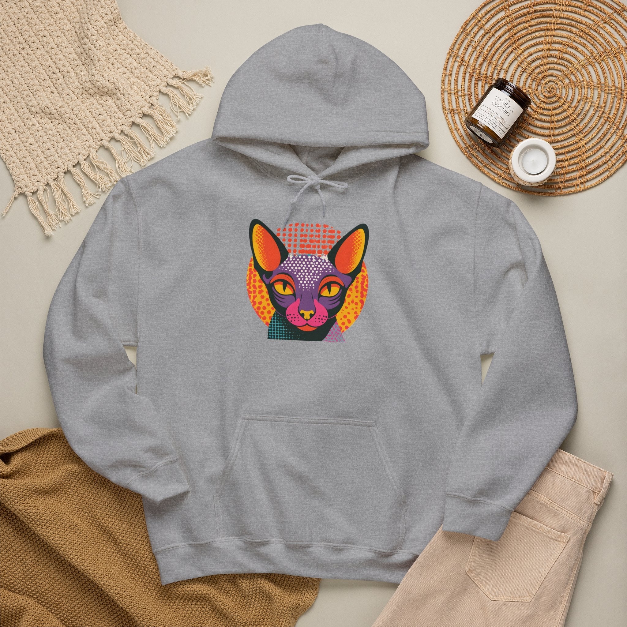 Sphynx Cat Pop Art Hoodie – Colorful Retro Cat Portrait Sweatshirt Printify
