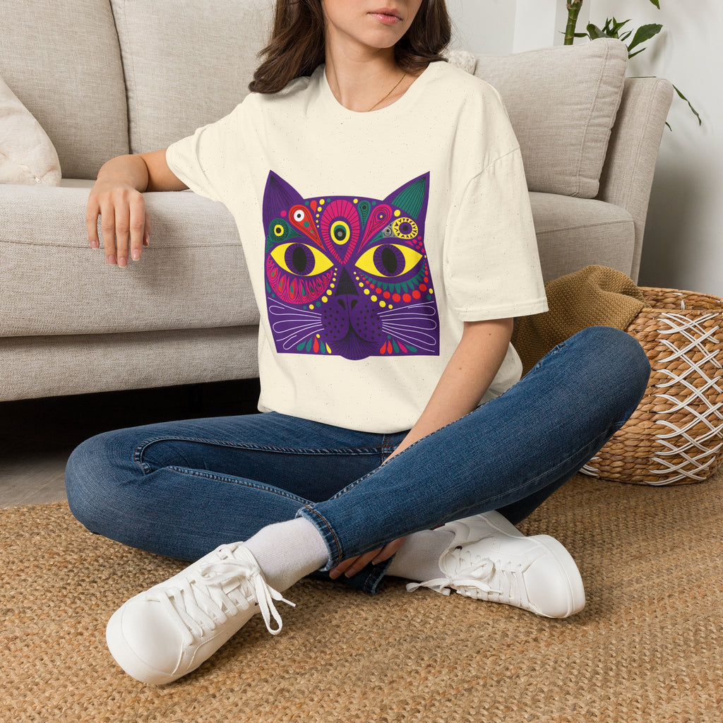 Psychedelic Colorful Cat Face T-Shirt | Vibrant Boho Cat Tee