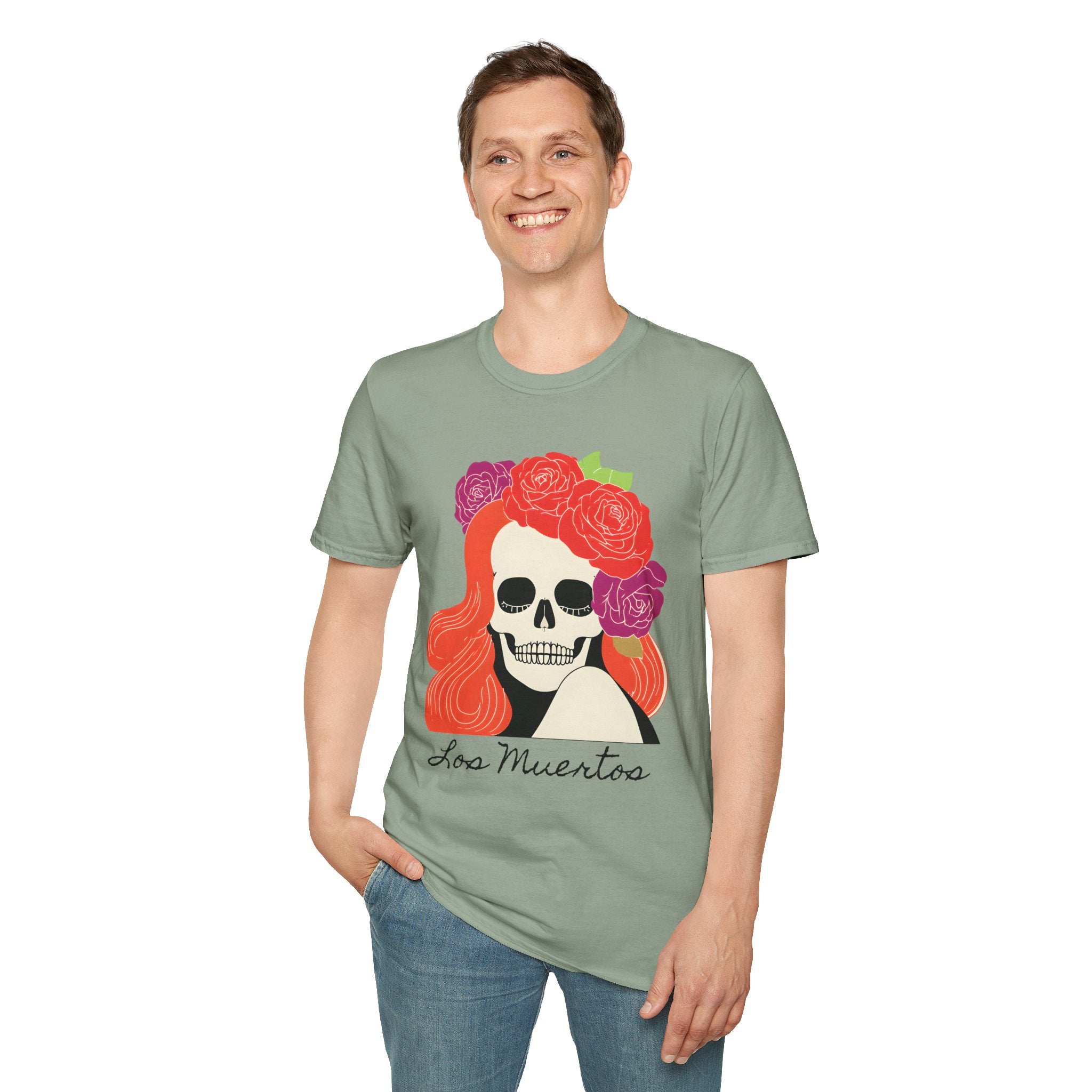 Los Muertos Floral Skull with Flower Crown T-Shirt | La Catrina Art