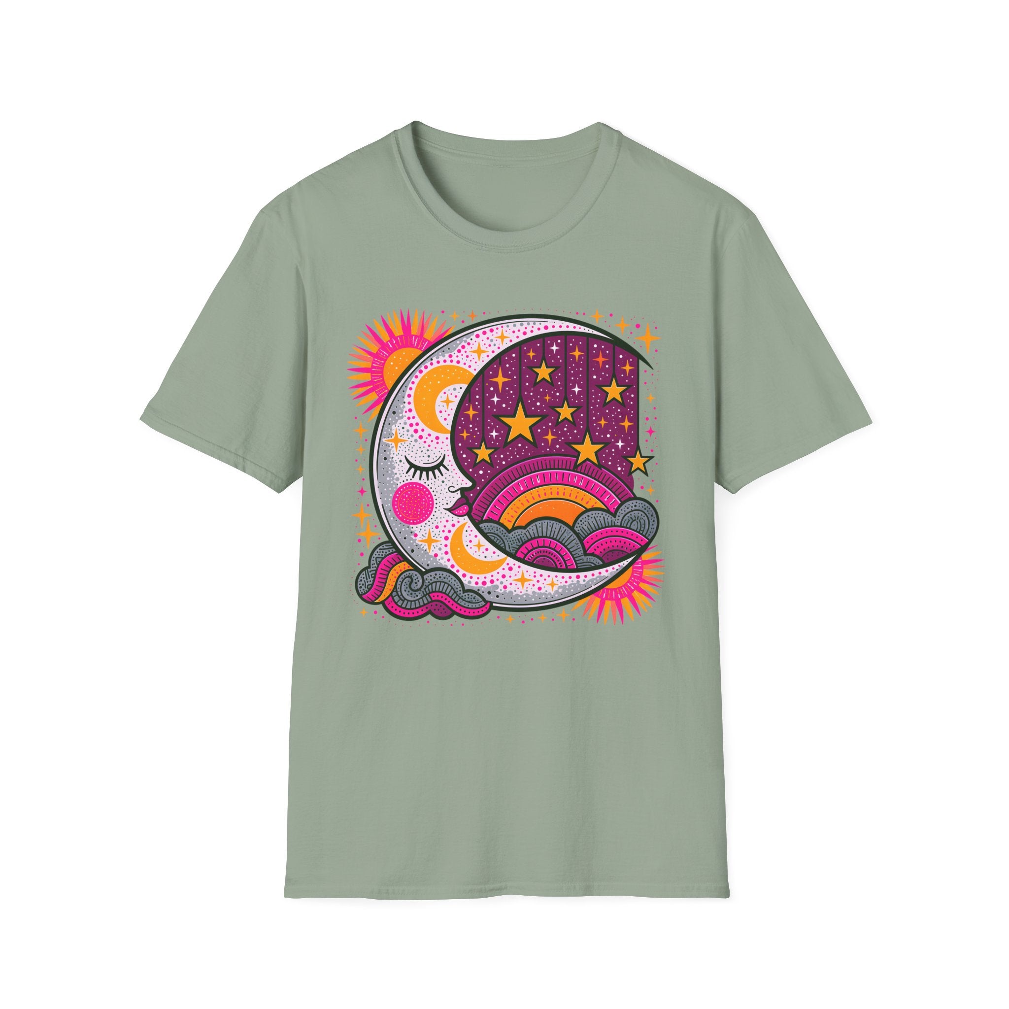 Celestial Sun Moon Rainbow T-Shirt | Retro Stars Boho Tee