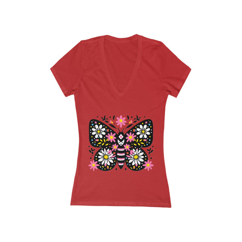 Floral Folk Art Butterfly Tee | Deep V-Neck Shirt