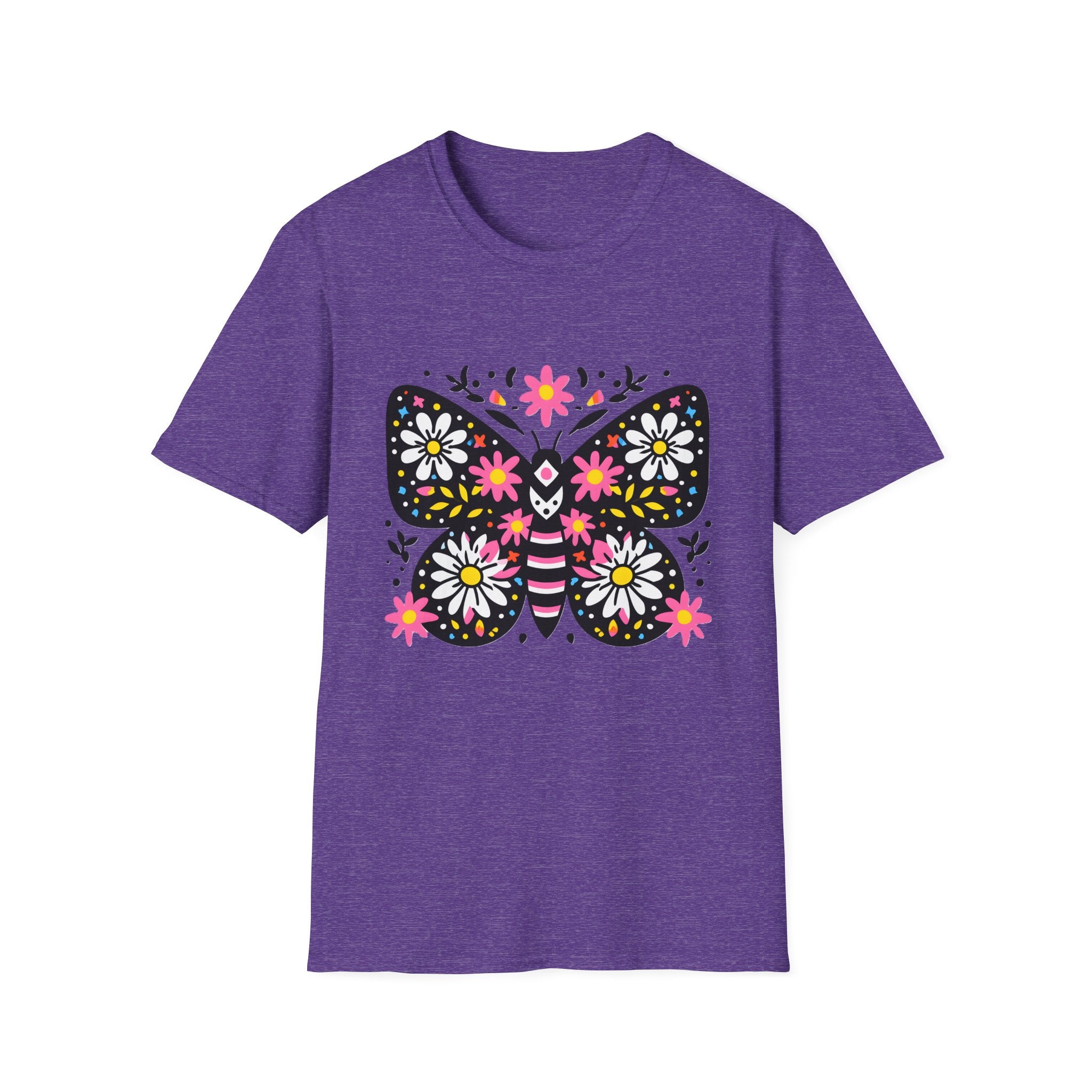 Floral Folk Art Butterfly T-Shirt | Daisy & Pink Flower Design