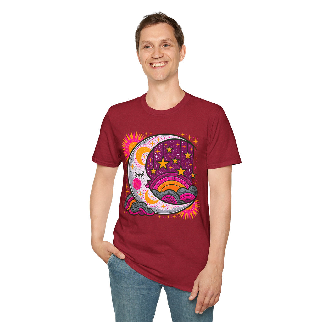 Celestial Sun Moon Rainbow T-Shirt | Retro Stars Boho Tee