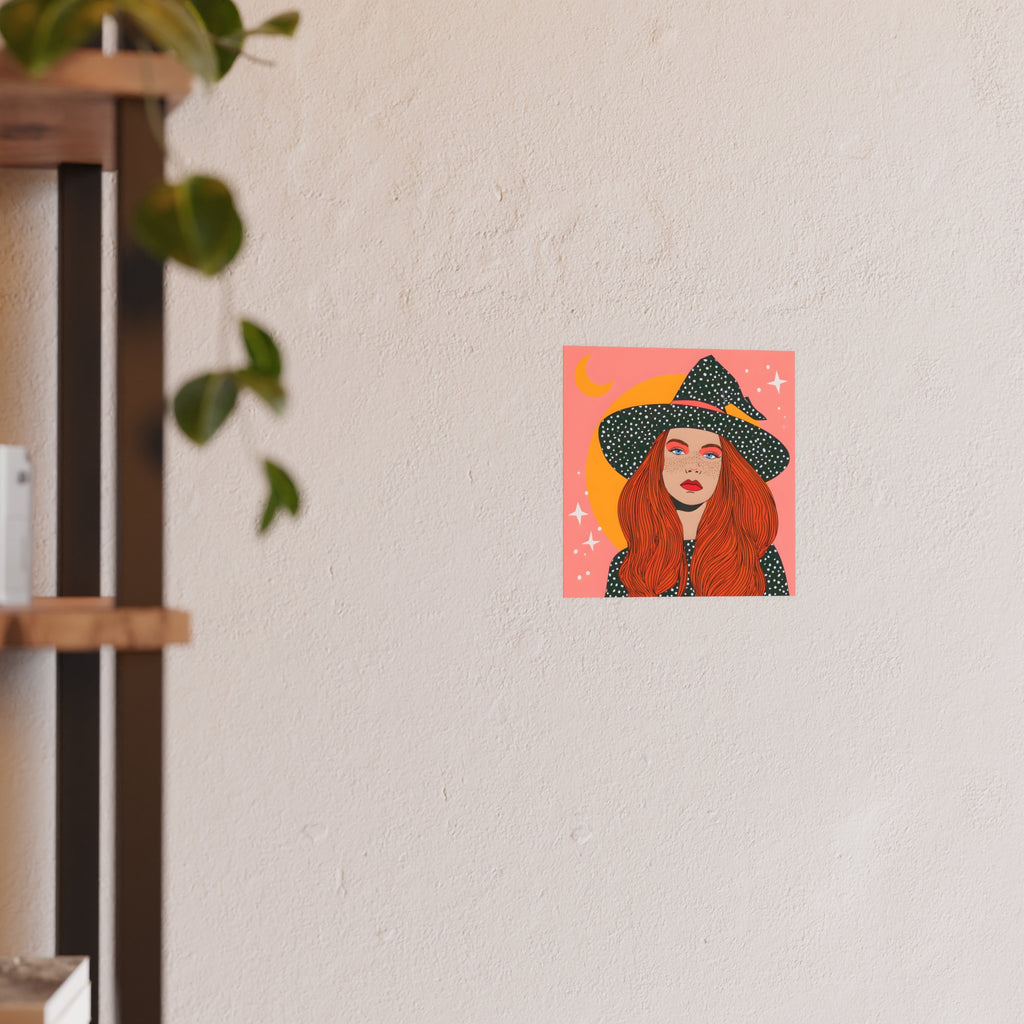 Redhead Witch Illustration Posters | Moon, Stars, Boho Wall Art