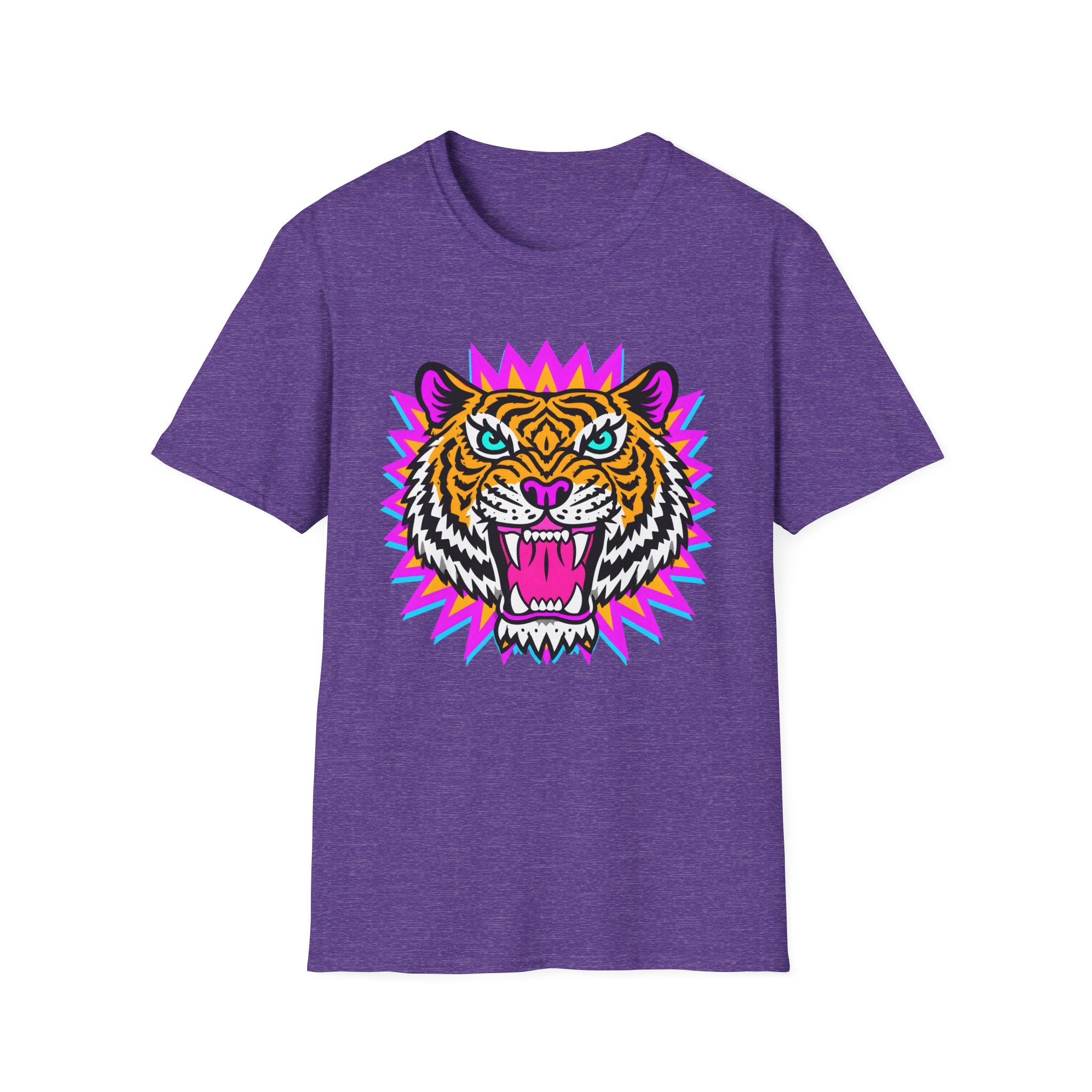 Neon Pop Tiger Head T-Shirt | Retro Tribal Cat Tee