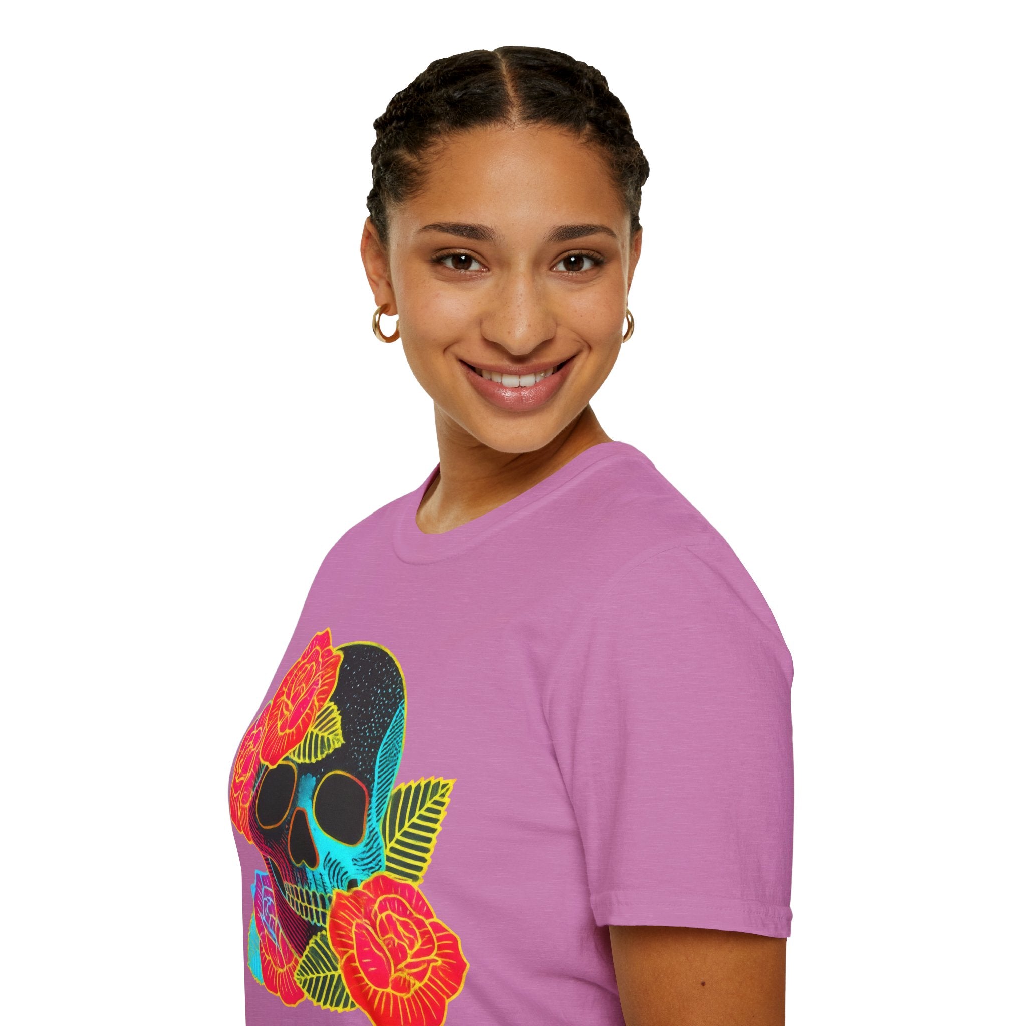 Neon Skull with Roses T-Shirt | Floral Skull Tee