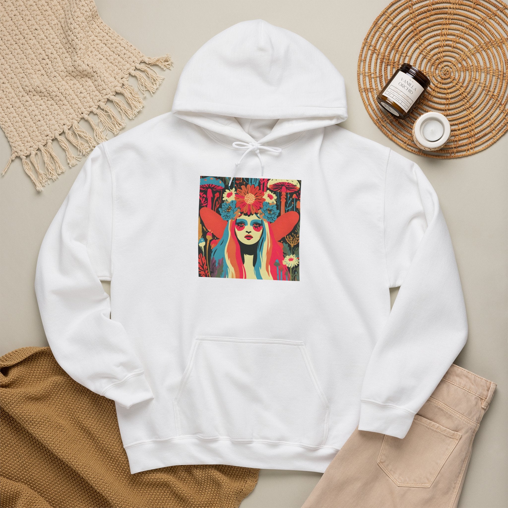 Psychedelic Floral Girl Hoodie — Colorful Boho Art Pullover