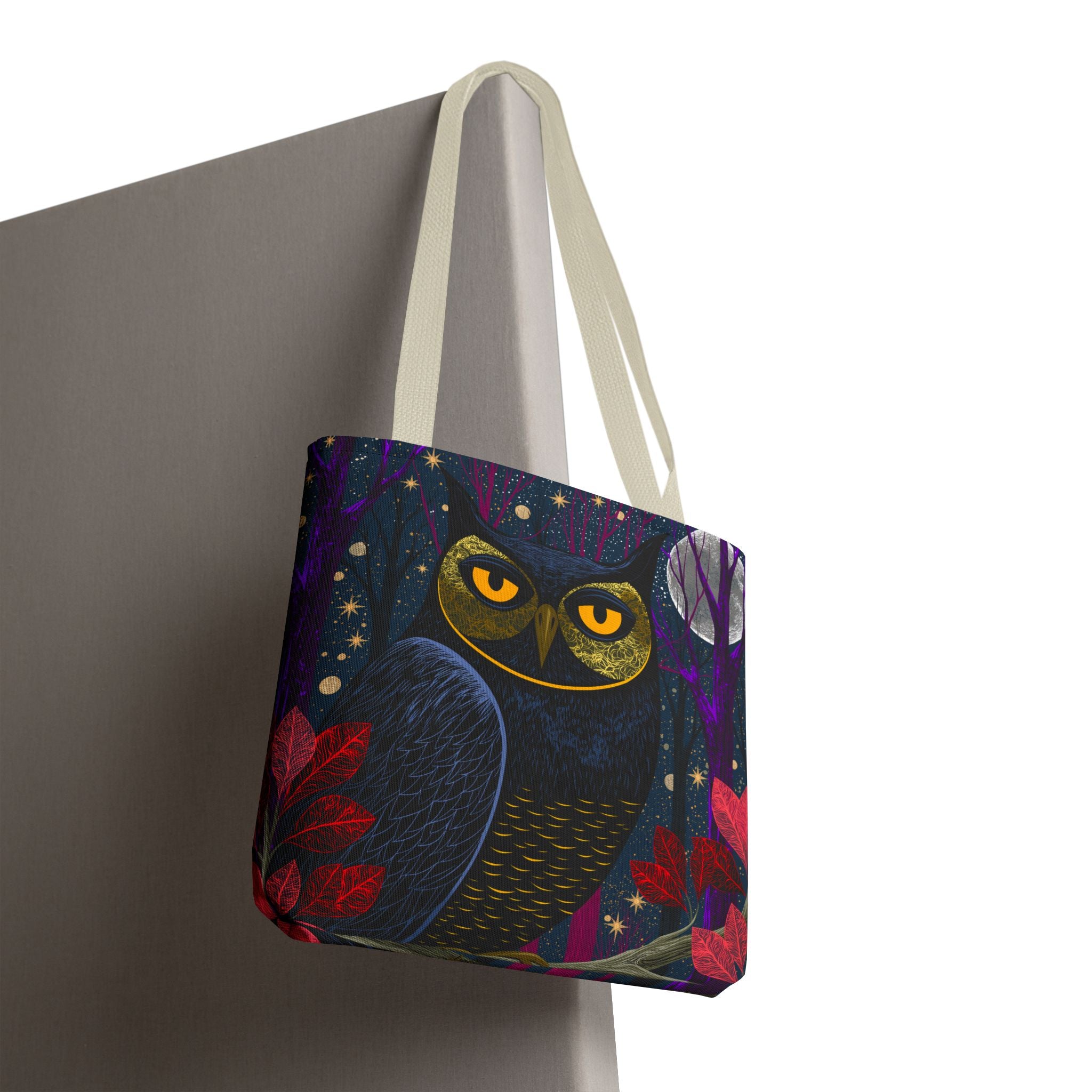 Midnight Owl Tote Bag | Night Forest Illustration, Moonlit Leaves